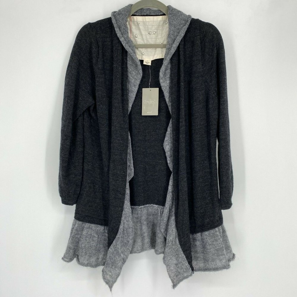 NEW Anthropologie Canary Wool Alpaca Ruffle Tiered Cardigan Charcoal Gray Large